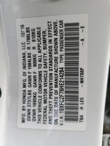 19XFC2F76HE214284 - 2017 HONDA CIVIC EX WHITE photo 12