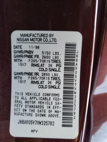 JN8AR05Y7XW325782 - 1999 NISSAN PATHFINDER LE Tünd qırmızı foto 13