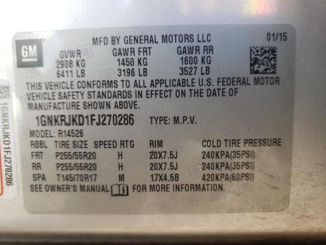 1GNKRJKD1FJ270286 - 2015 CHEVROLET TRAVERSE LTZ SILVER photo 13