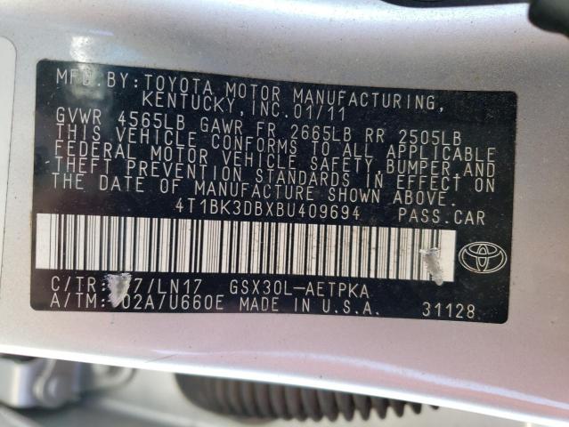 4T1BK3DBXBU409694 - 2011 TOYOTA AVALON BASE SILVER photo 12