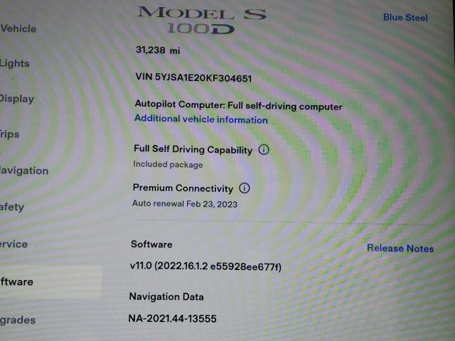 5YJSA1E20KF304651 - 2019 TESLA MODEL S Մանուշակագույն լուսանկար 9