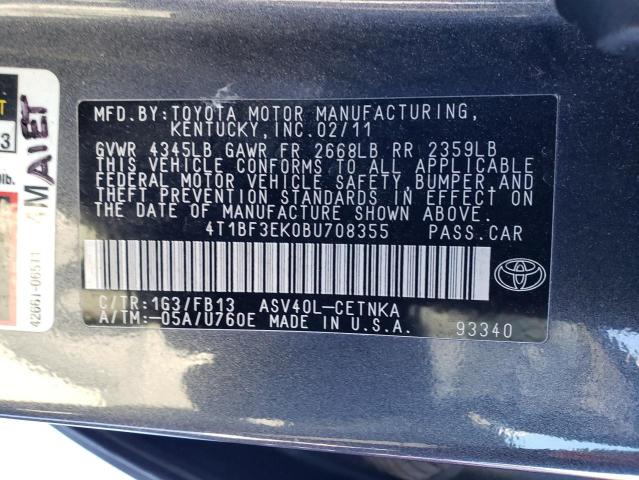 4T1BF3EK0BU708355 - 2011 TOYOTA CAMRY BASE GRAY photo 12