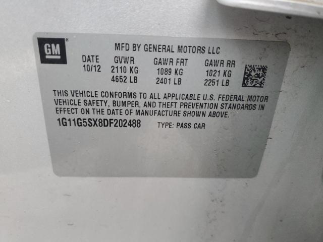 1G11G5SX8DF202488 - 2013 CHEVROLET MALIBU 3LT ვერცხლისფერი ფოტო 12