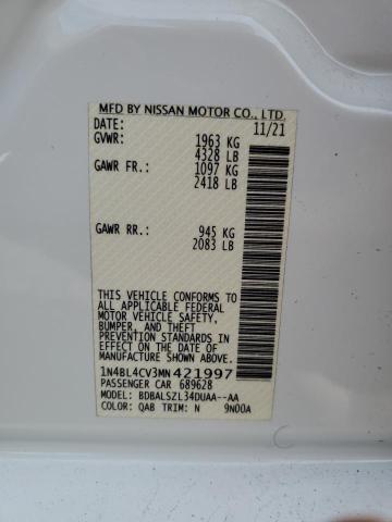 1N4BL4CV3MN421997 - 2021 NISSAN ALTIMA SR WHITE photo 12