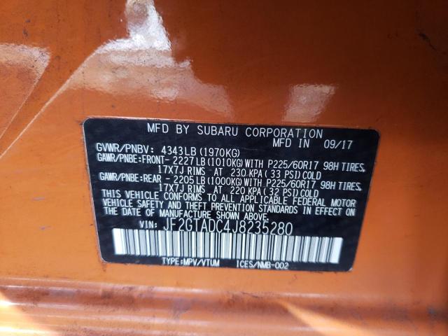 JF2GTADC4J8235280 - 2018 SUBARU CROSSTREK PREMIUM 橙色 照片 12