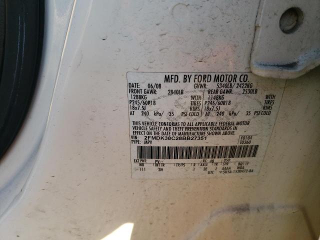 2FMDK38C28BB27351 - 2008 FORD EDGE SEL WHITE photo 13