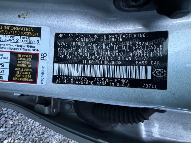 4T1BF1FK4HU669653 - 2017 TOYOTA CAMRY LE SILVER photo 10