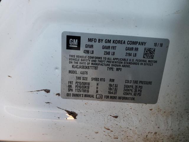 KL4CJASB3KB777787 - 2019 BUICK ENCORE PREFERRED Ақ фото 12