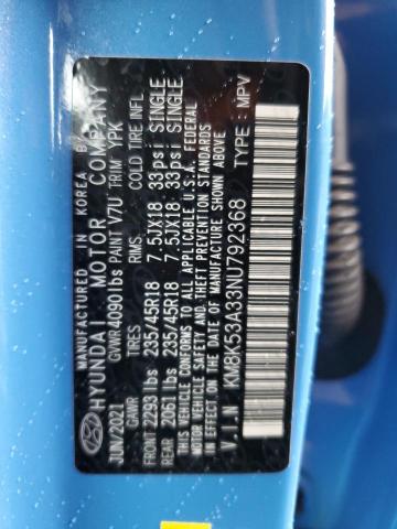 KM8K53A33NU792368 - 2022 HYUNDAI KONA LIMITED BLUE photo 13