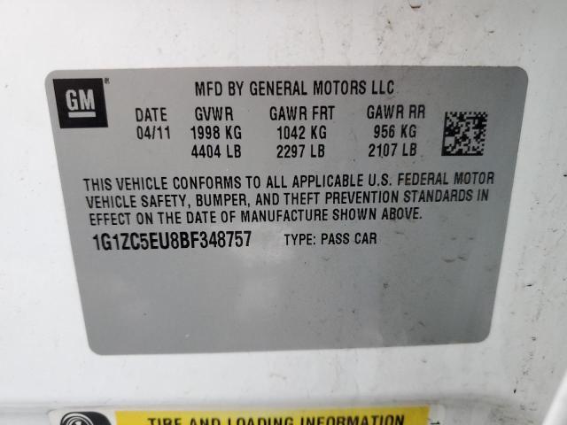 1G1ZC5EU8BF348757 - 2011 CHEVROLET MALIBU 1LT WHITE photo 12