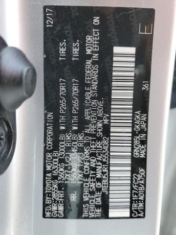 JTEBU5JR1J5534082 - 2018 TOYOTA 4RUNNER SR5/SR5 PREMIUM SILVER photo 13