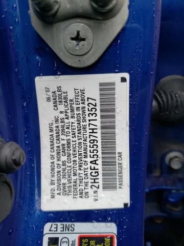 2HGFA55597H713527 - 2007 HONDA CIVIC SI BLUE photo 12