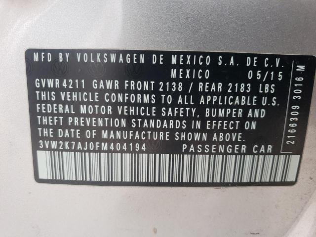 3VW2K7AJ0FM404194 - 2015 VOLKSWAGEN JETTA BASE SILVER photo 12