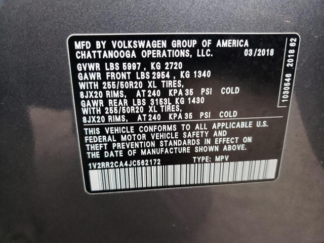 1V2RR2CA4JC562172 - 2018 VOLKSWAGEN ATLAS SEL GRAY photo 13