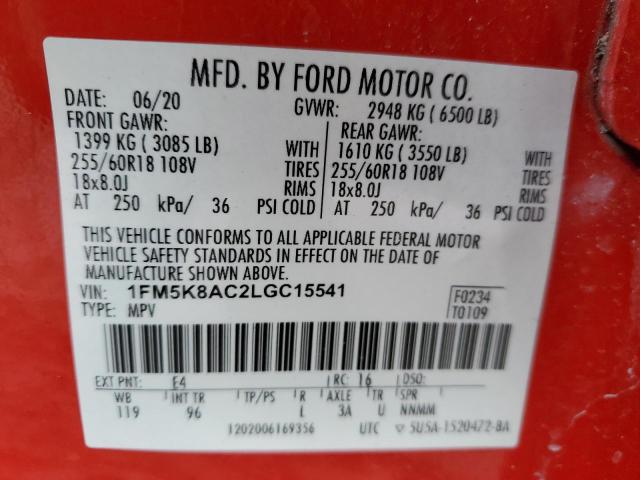 1FM5K8AC2LGC15541 - 2020 FORD EXPLORER POLICE INTERCEPTOR RED photo 13