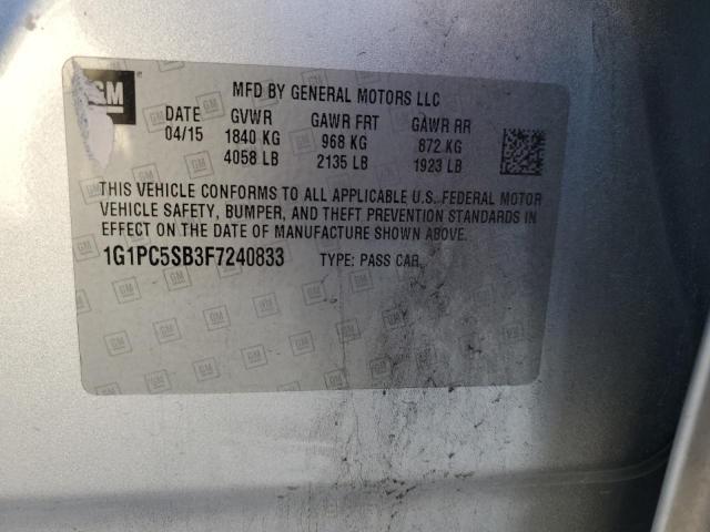 1G1PC5SB3F7240833 - 2015 CHEVROLET CRUZE LT GRAY photo 12