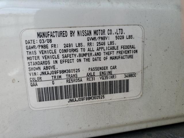 JNKAJ09F98M360525 - 2008 INFINITI EX35 BASE თეთრი ფოტო 12