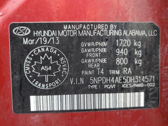 5NPDH4AE5DH314571 - 2013 HYUNDAI ELANTRA GLS RED photo 13