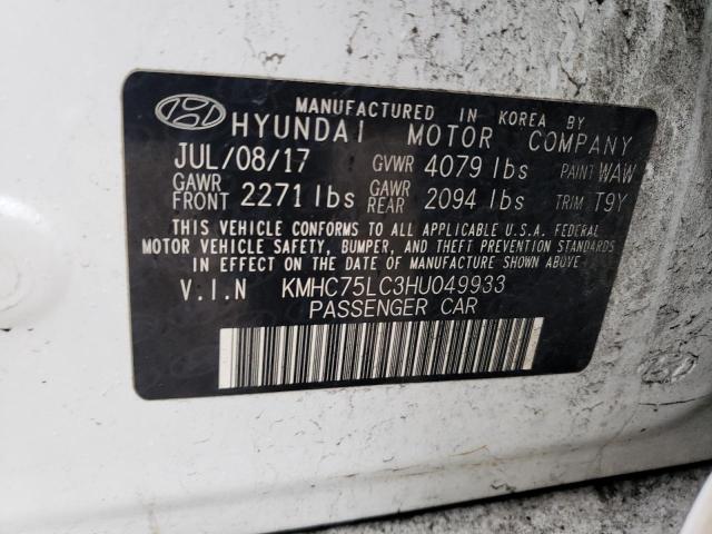 KMHC75LC3HU049933 - 2017 HYUNDAI IONIQ SEL WHITE photo 12