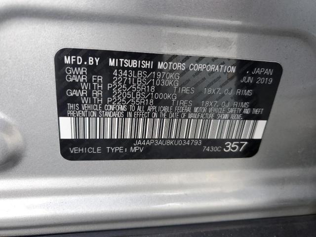 JA4AP3AU8KU034793 - 2019 MITSUBISHI OUTLANDER ES SILVER photo 13