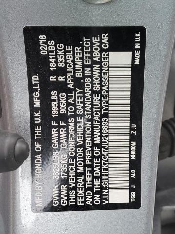 SHHFK7G47JU216693 - 2018 HONDA CIVIC SPORT SILVER photo 12