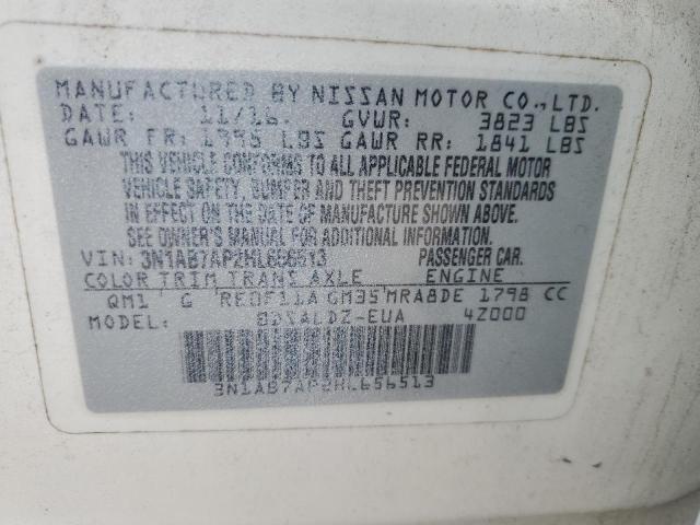 3N1AB7AP2HL656513 - 2017 NISSAN SENTRA S WHITE photo 12