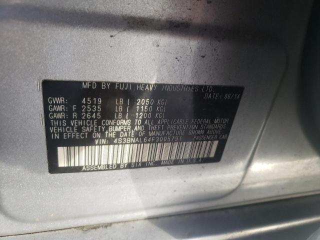 4S3BNAL64F3005791 - 2015 SUBARU LEGACY 2.5I LIMITED SILVER photo 12