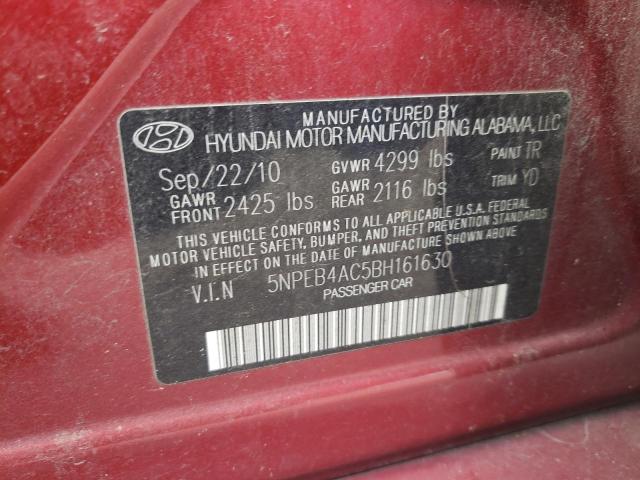 5NPEB4AC5BH161630 - 2011 HYUNDAI SONATA GLS BURGUNDY photo 12