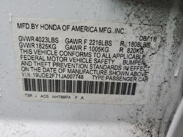 19UDE2F71JA007748 - 2018 ACURA ILX PREMIUM TECH თეთრი ფოტო 12