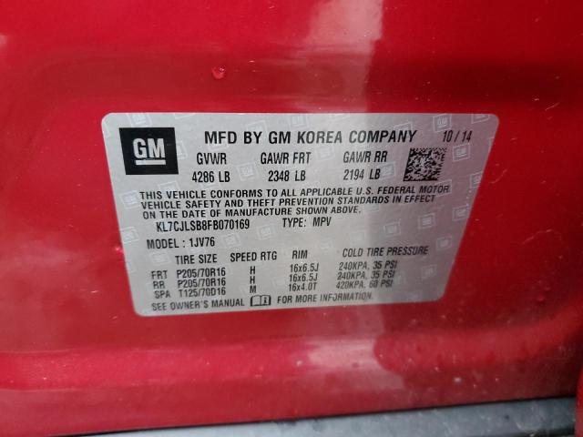 KL7CJLSB8FB070169 - 2015 CHEVROLET TRAX 1LT RED photo 12