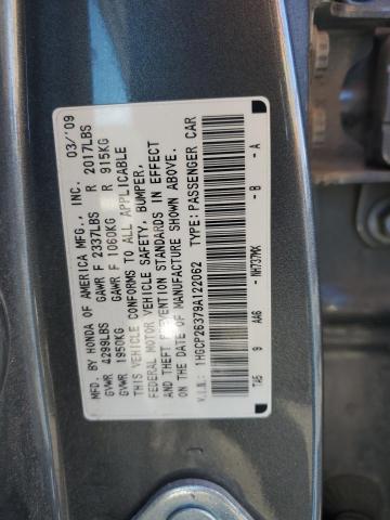 1HGCP26379A122062 - 2009 HONDA ACCORD LX GRAY photo 12