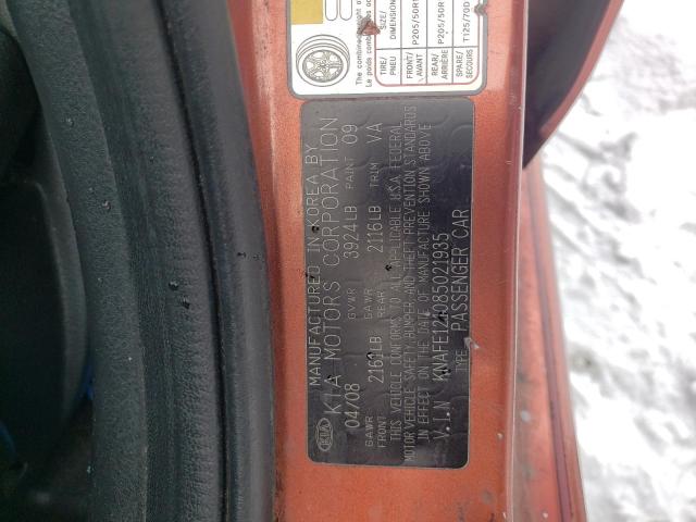 KNAFE121085021935 - 2008 KIA SPECTRA EX ORANGE photo 12