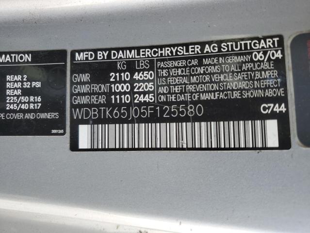 WDBTK65J05F125580 - 2005 MERCEDES-BENZ CLK 320 SILVER photo 12