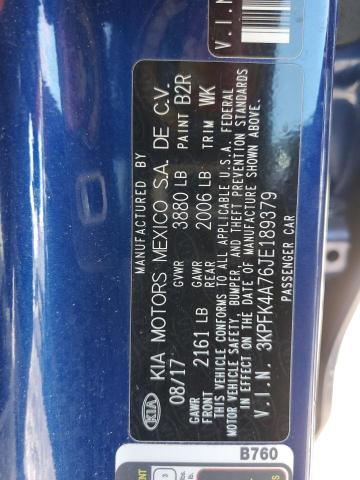 3KPFK4A76JE189379 - 2018 KIA FORTE LX BLUE photo 12