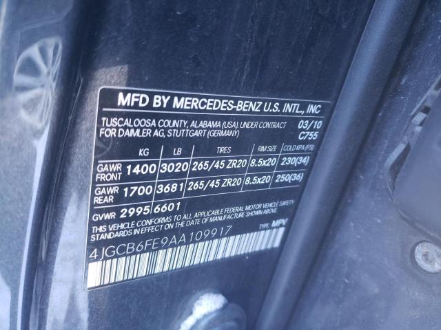 4JGCB6FE9AA109917 - 2010 MERCEDES-BENZ R 350 4MATIC GRAY photo 12