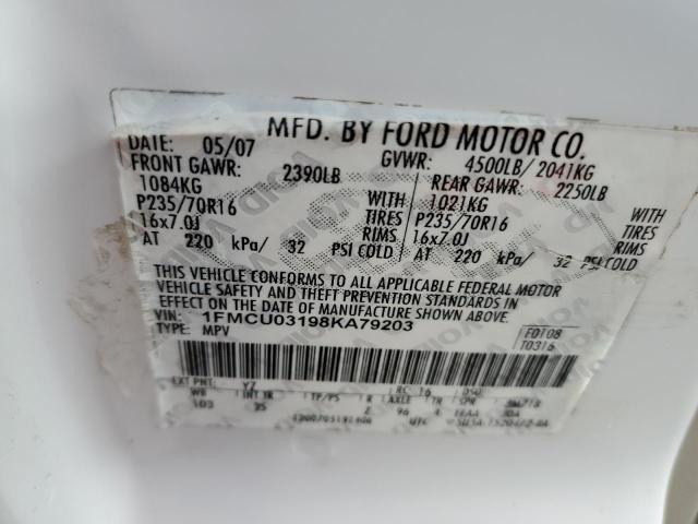 1FMCU03198KA79203 - 2008 FORD ESCAPE XLT WHITE photo 13