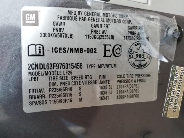 2CNDL63F976015458 - 2007 CHEVROLET EQUINOX LT GRAY photo 14