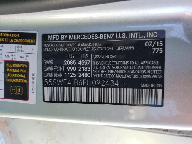 55SWF4JB6FU092434 - 2015 MERCEDES-BENZ C 300 SILVER photo 12