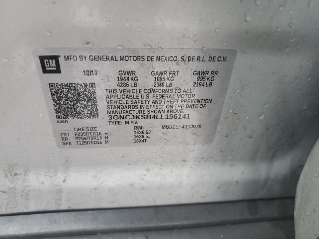 3GNCJKSB4LL196141 - 2020 CHEVROLET TRAX LS SILVER photo 12