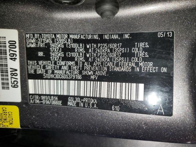 5TDYK3DC6DS379186 - 2013 TOYOTA SIENNA XLE GRAY photo 13