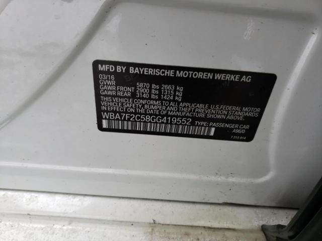 WBA7F2C58GG419552 - 2016 BMW 750 XI WHITE photo 12