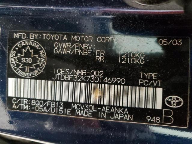 JTDBF32K730146990 - 2003 TOYOTA CAMRY LE BLUE photo 13