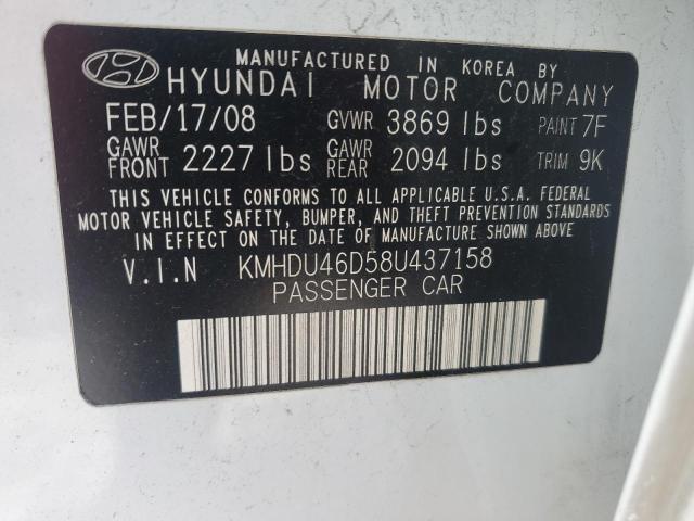 KMHDU46D58U437158 - 2008 HYUNDAI ELANTRA GLS WHITE photo 12