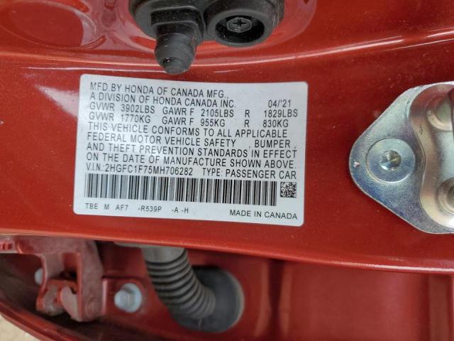 2HGFC1F75MH706282 - 2021 HONDA CIVIC EXL RED photo 12