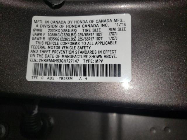 2HKRM4H53GH727147 - 2016 HONDA CR-V EX GRAY photo 13