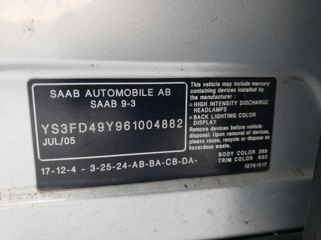 YS3FD49Y961004882 - 2006 SAAB 9-3 GRAY photo 12