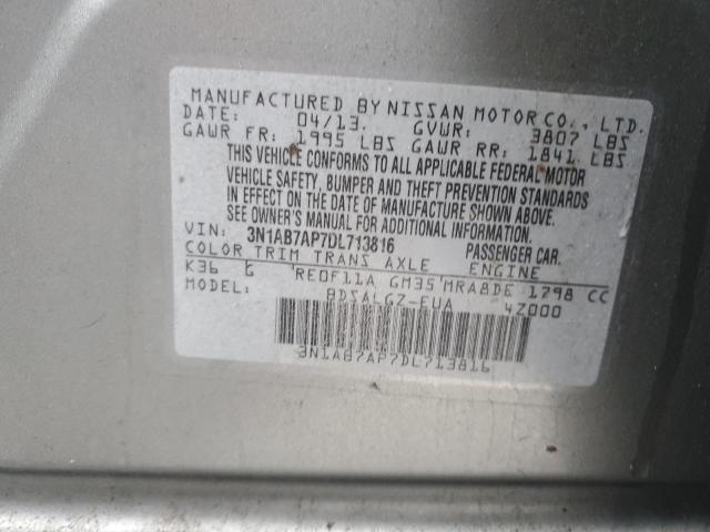 3N1AB7AP7DL713816 - 2013 NISSAN SENTRA S SILVER photo 13