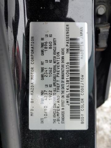 JM1BL1K43B1406356 - 2011 MAZDA SPEED 3 შავი ფოტო 12