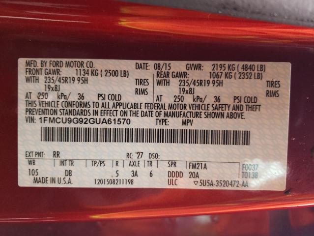 1FMCU9G92GUA61570 - 2016 FORD ESCAPE SE RED photo 13