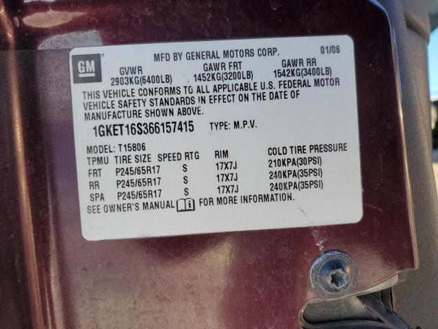 1GKET16S366157415 - 2006 GMC ENVOY XL MAROON photo 13